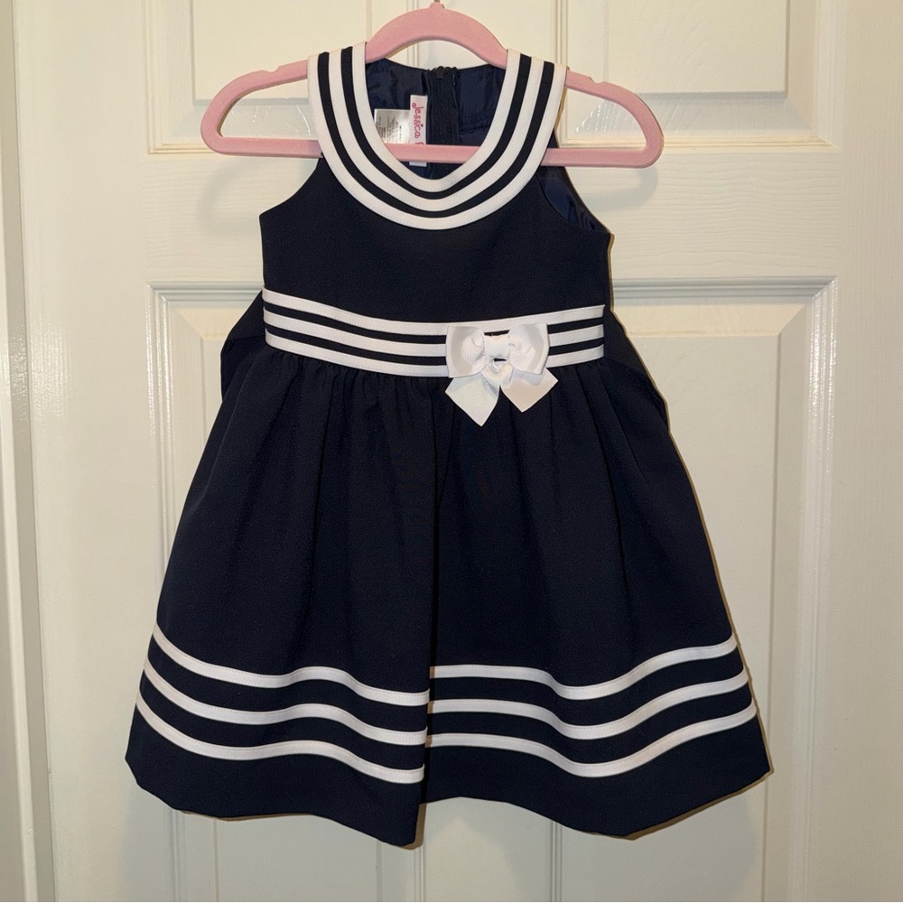 Jessica Ann Navy White Striped Bow Sailor Nautical Classic Sleeveless Dress 4